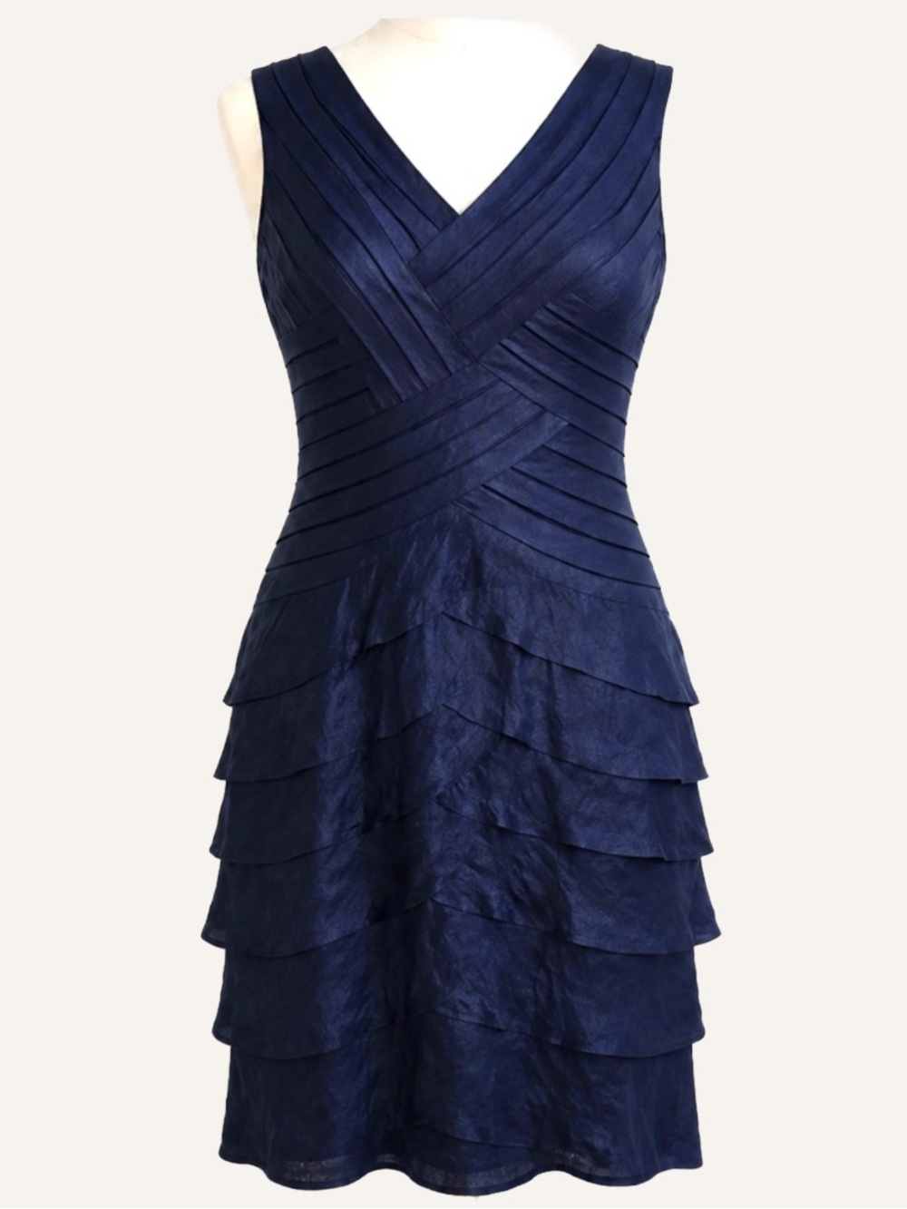 Adrianna Papell Navy Sleeveless Tiered Cocktail Dress 8 NWT MSRP $195